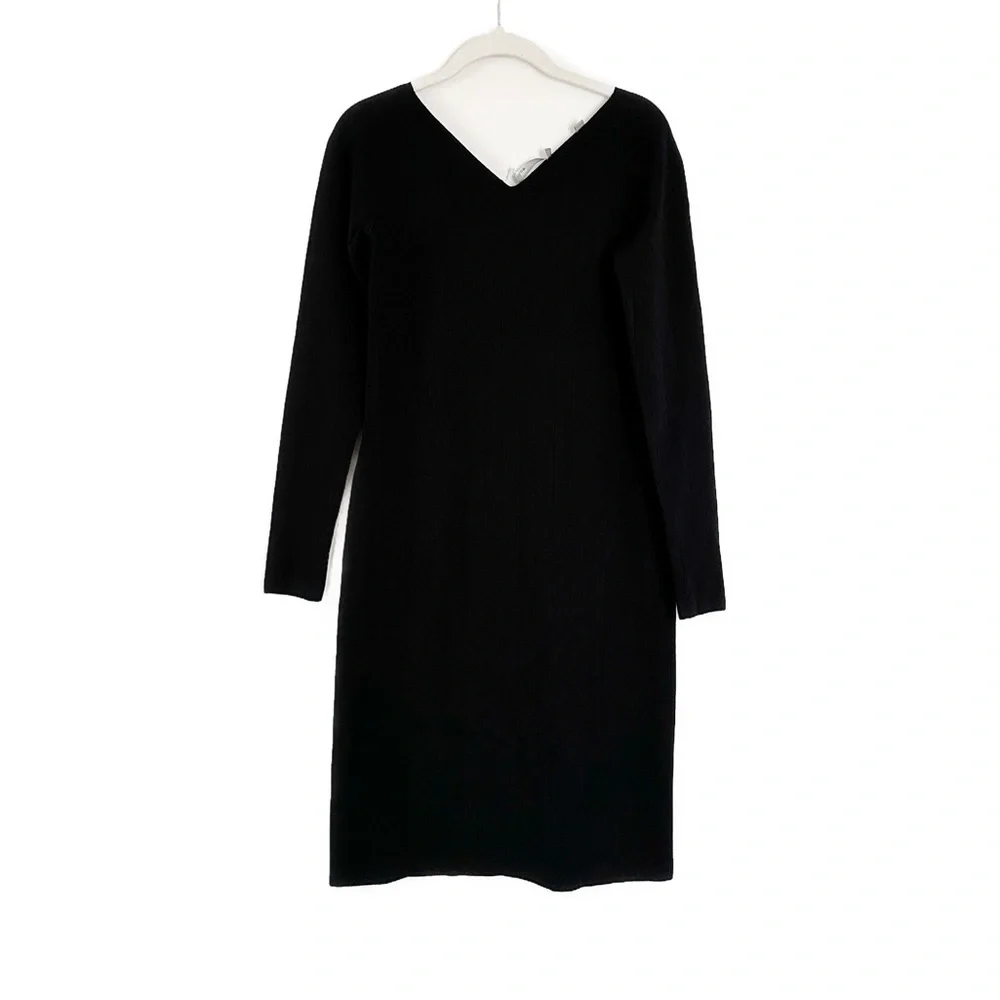 Vince Ribbed V-neck Long Sleeve Midi Dress Black Size Small NWT